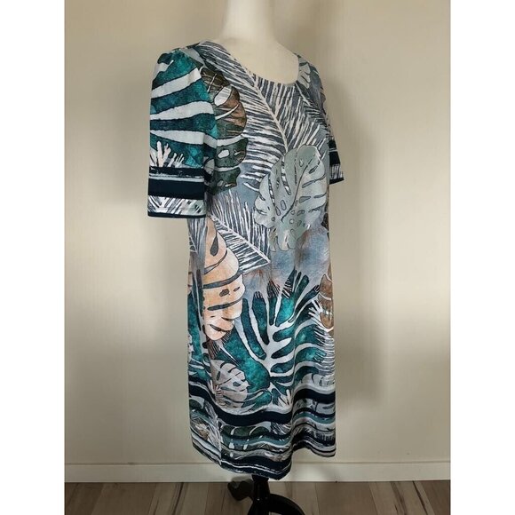 SIMPLY ART by Dolcezza Dress Size Large Blue Tropical Back Zipper - Picture 4 of 8